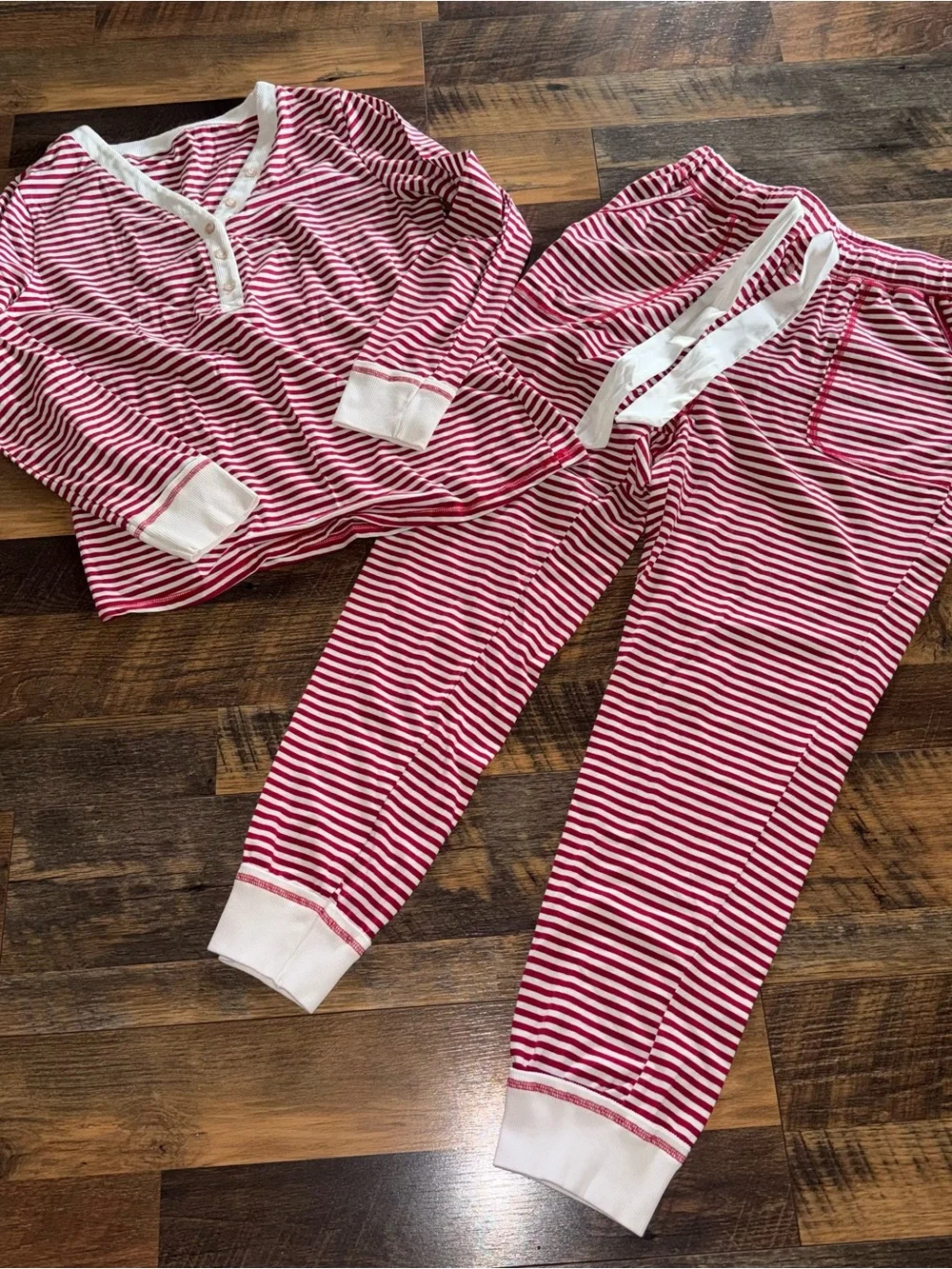Kids Red and White Striped Pajama Set - Long Sleeve Top & Pants